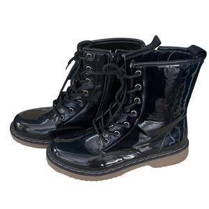 MILITARY STYLE BLACK PATENT COMBAT BOOTS